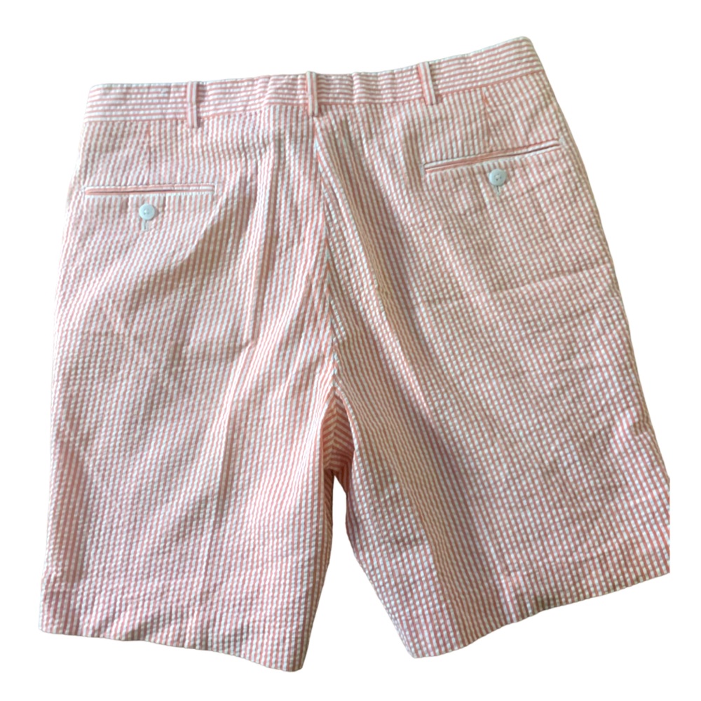 CHARLESTON KHAKIS Coral Striped Seersucker Shorts - Size 35 Waist - Picture 7 of 7